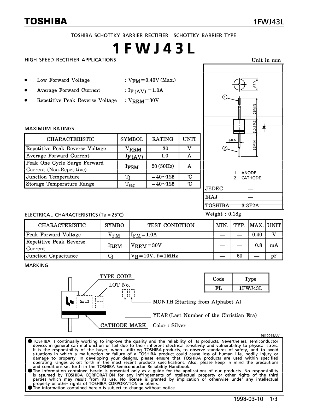 Toshiba 1FWJ43L Datasheet