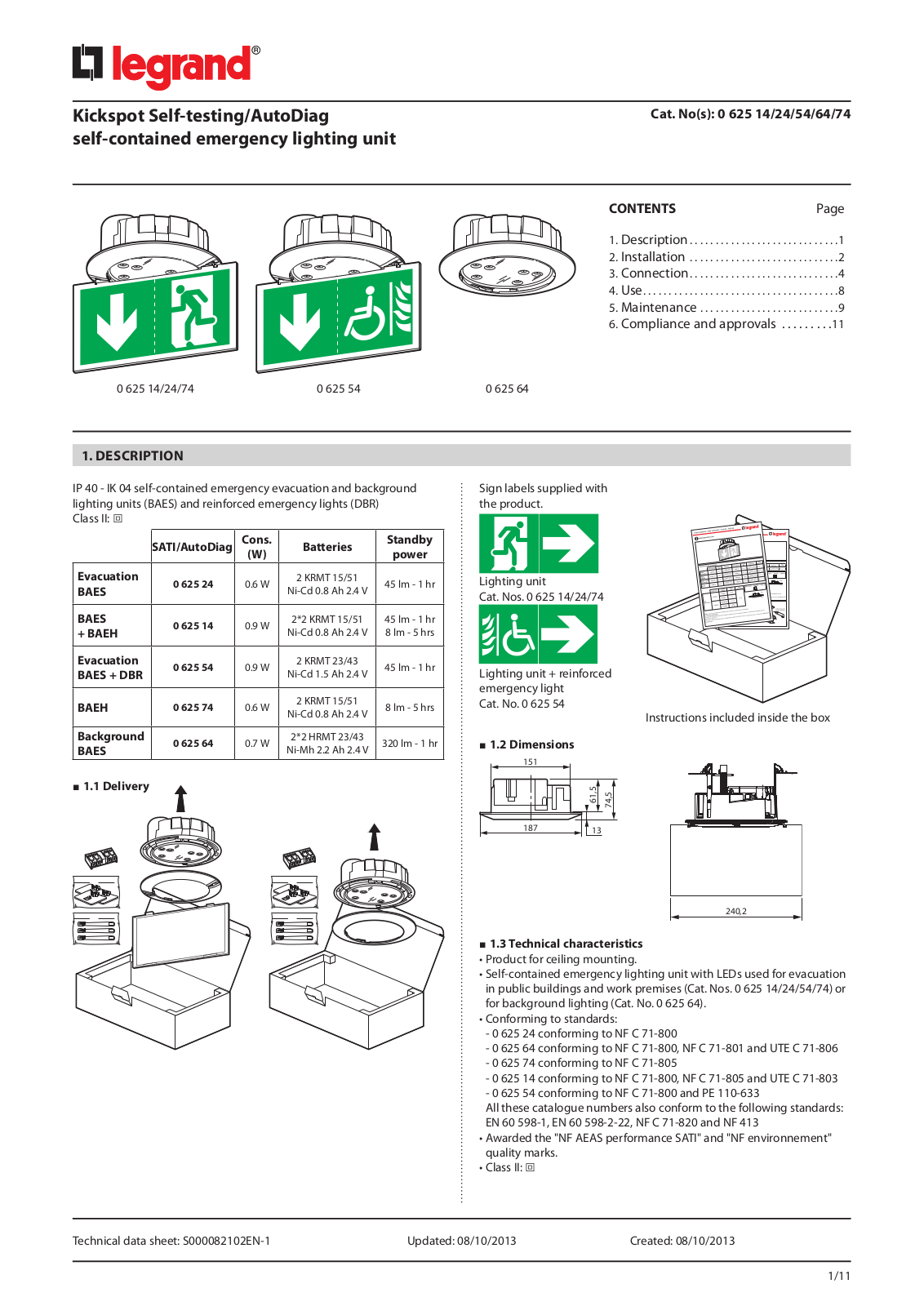 LEGRAND 0 625 14, 0 625 24, 0 625 54, 0 625 64, 0 625 74 User Manual