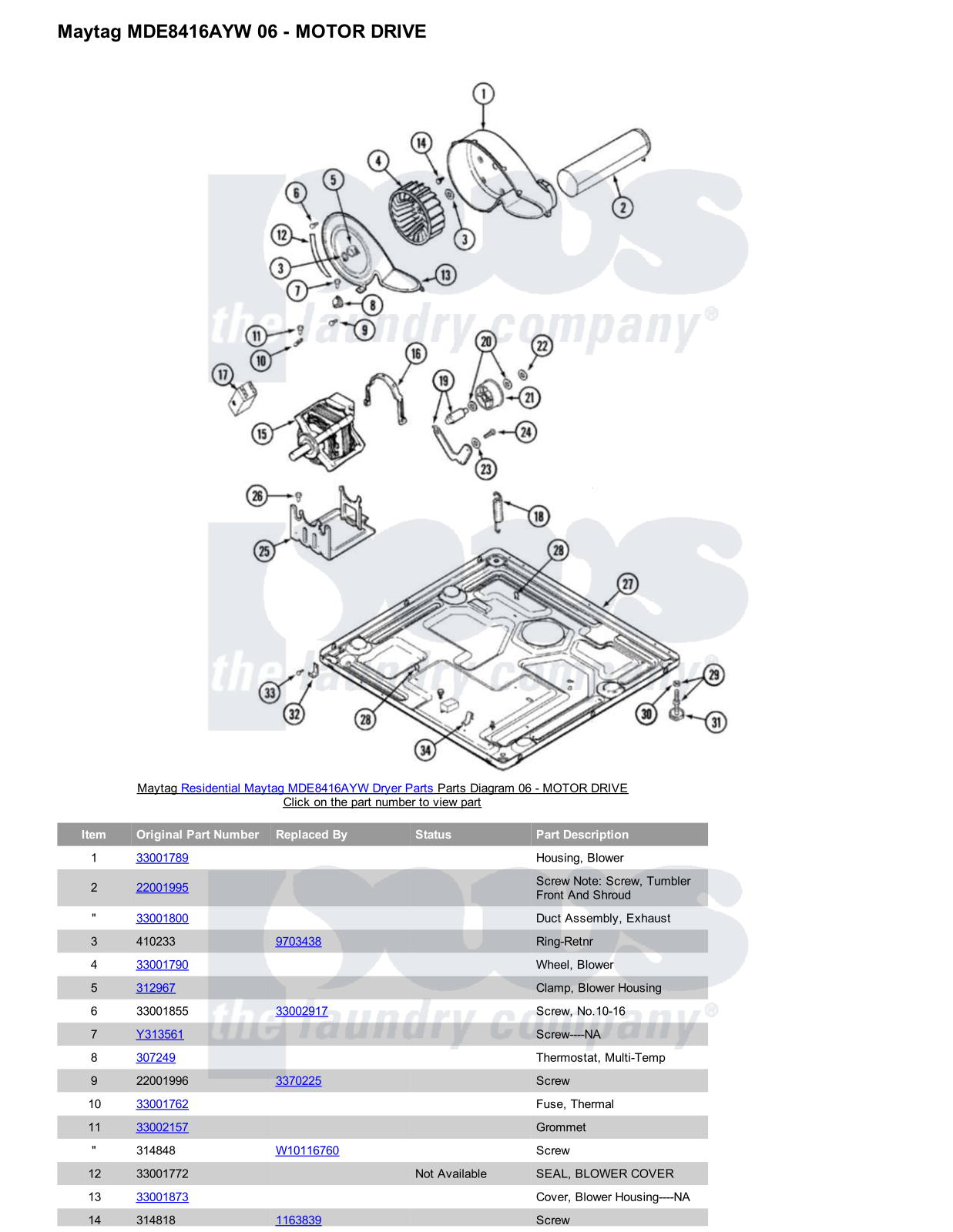 Maytag MDE8416AYW Parts Diagram