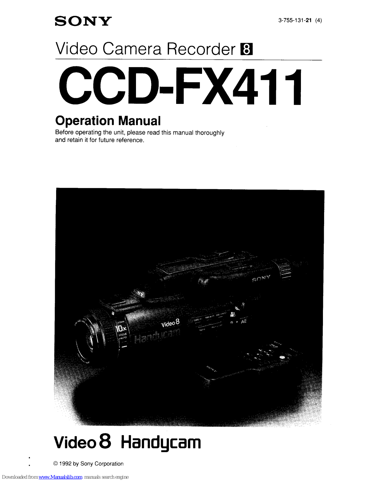 Sony Video8 Handycam CCD-FX411 Operation Manual