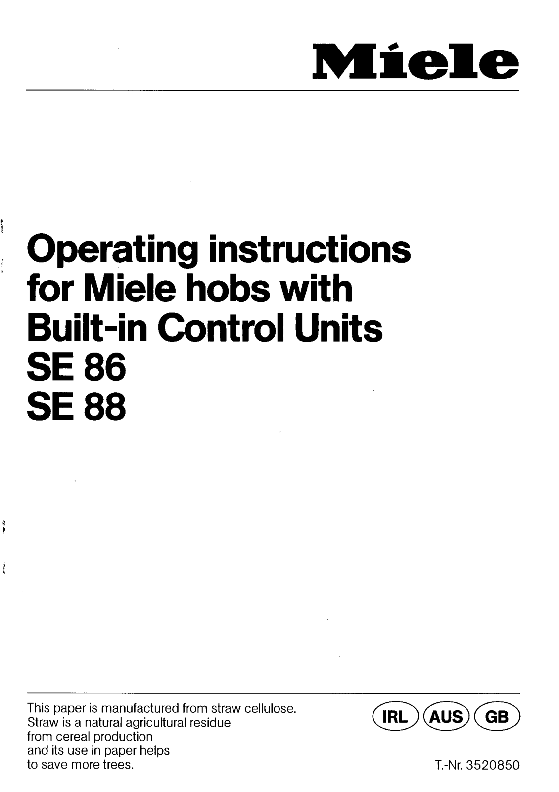 Miele SE 86, SE 88 Operating instructions