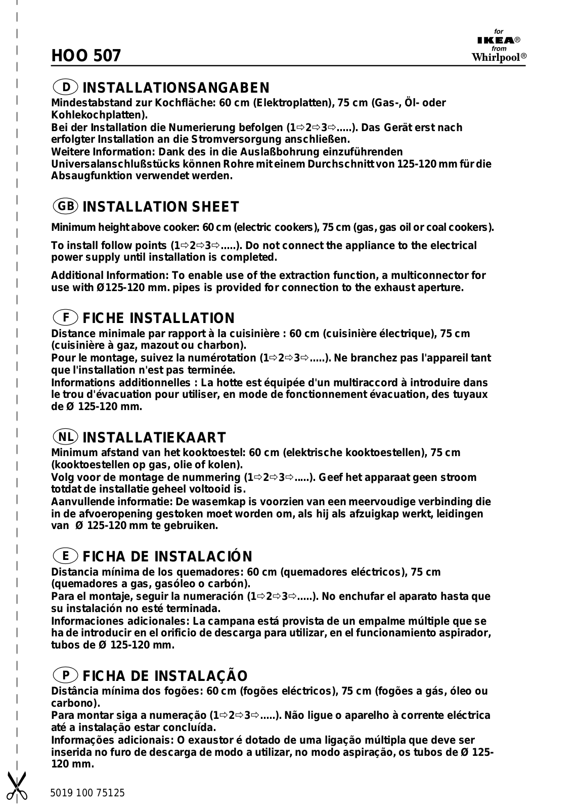 Whirlpool HOO 507 S INSTRUCTION FOR USE