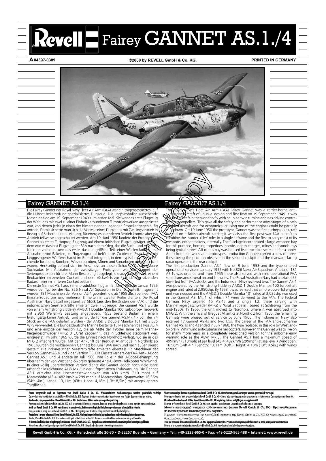 REVELL Fairey Gannet A.S.4. D-GB User Manual