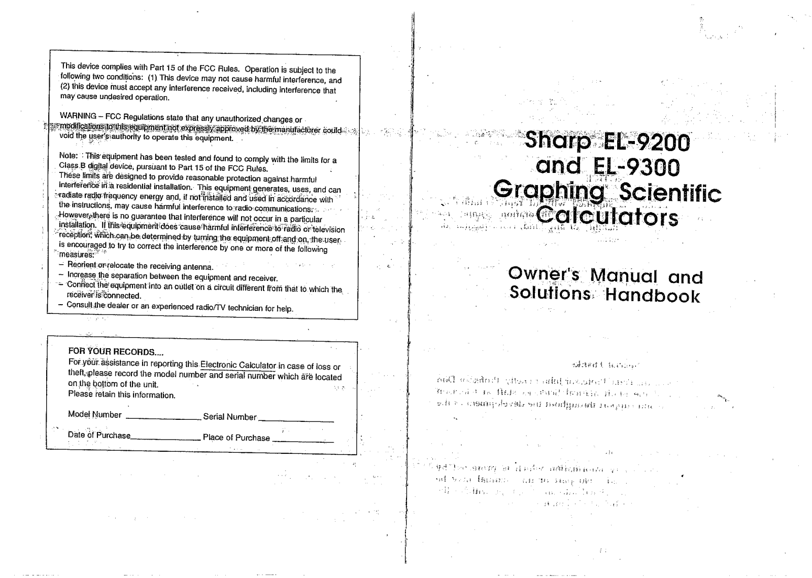 Sharp EL-9200, EL-9300 Owner Manual