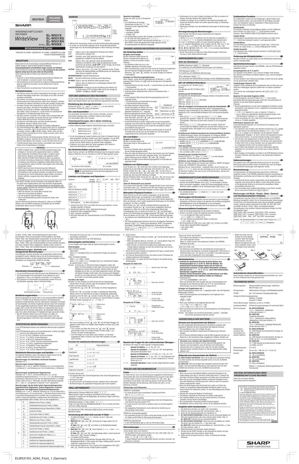 Sharp EL-W531X, EL-W531XG, EL-W531XH, EL-W535X OPERATION MANUAL