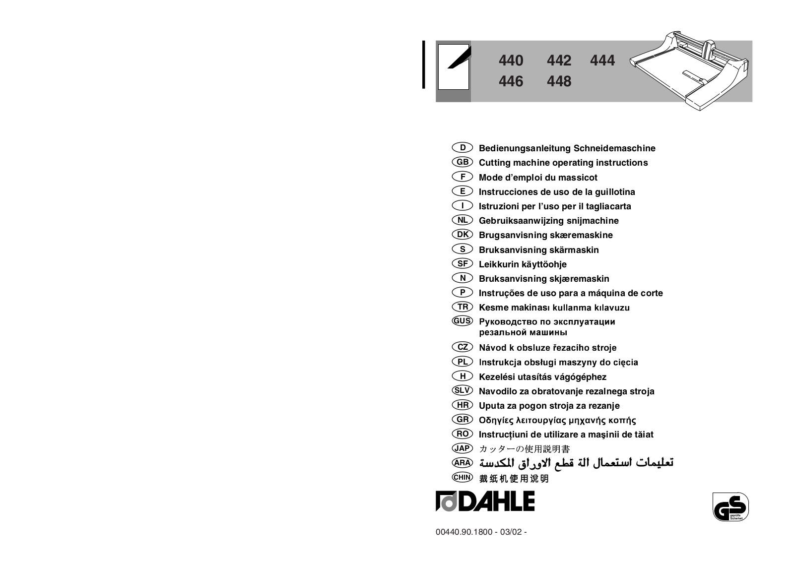 Dahle 440, 442, 444, 446, 448 Operating Instructions Manual