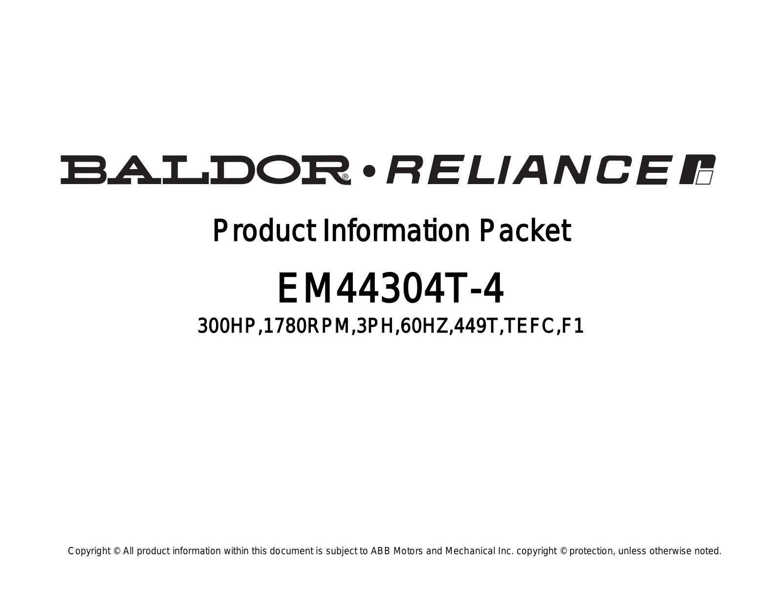 Baldor EM44304T-4 Product Information Sheet