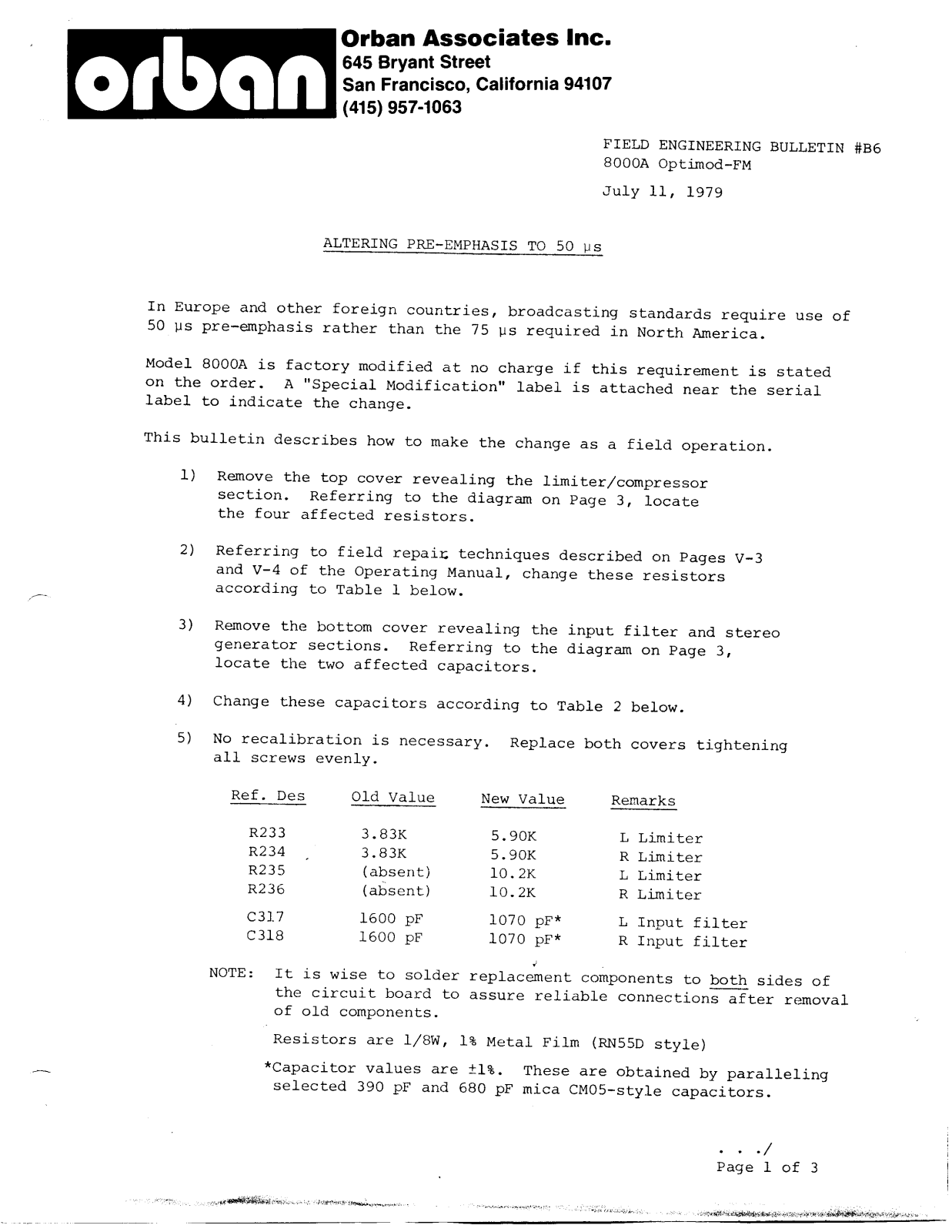 Orban 8000, 50us User Manual