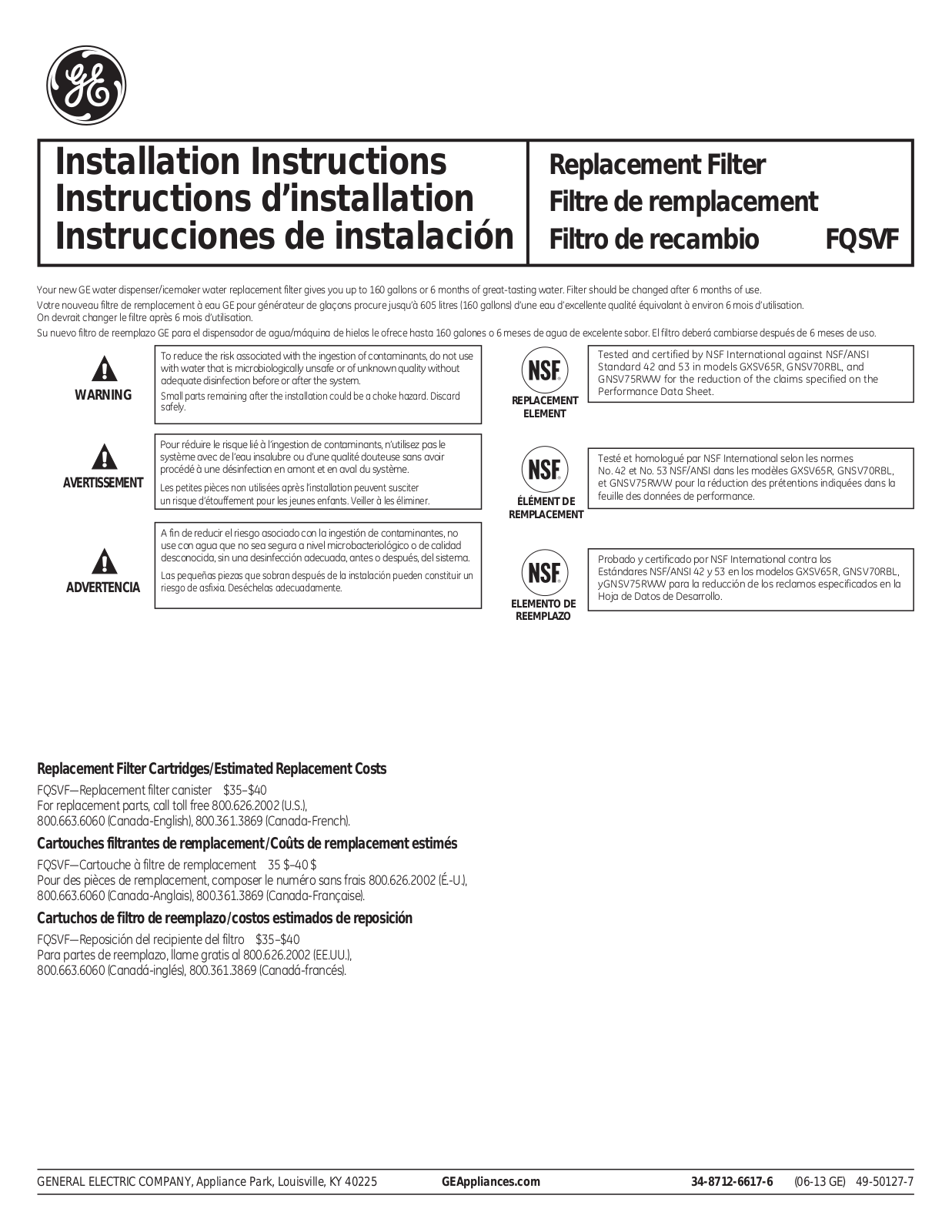 GE FQSVF Quick Start Manual