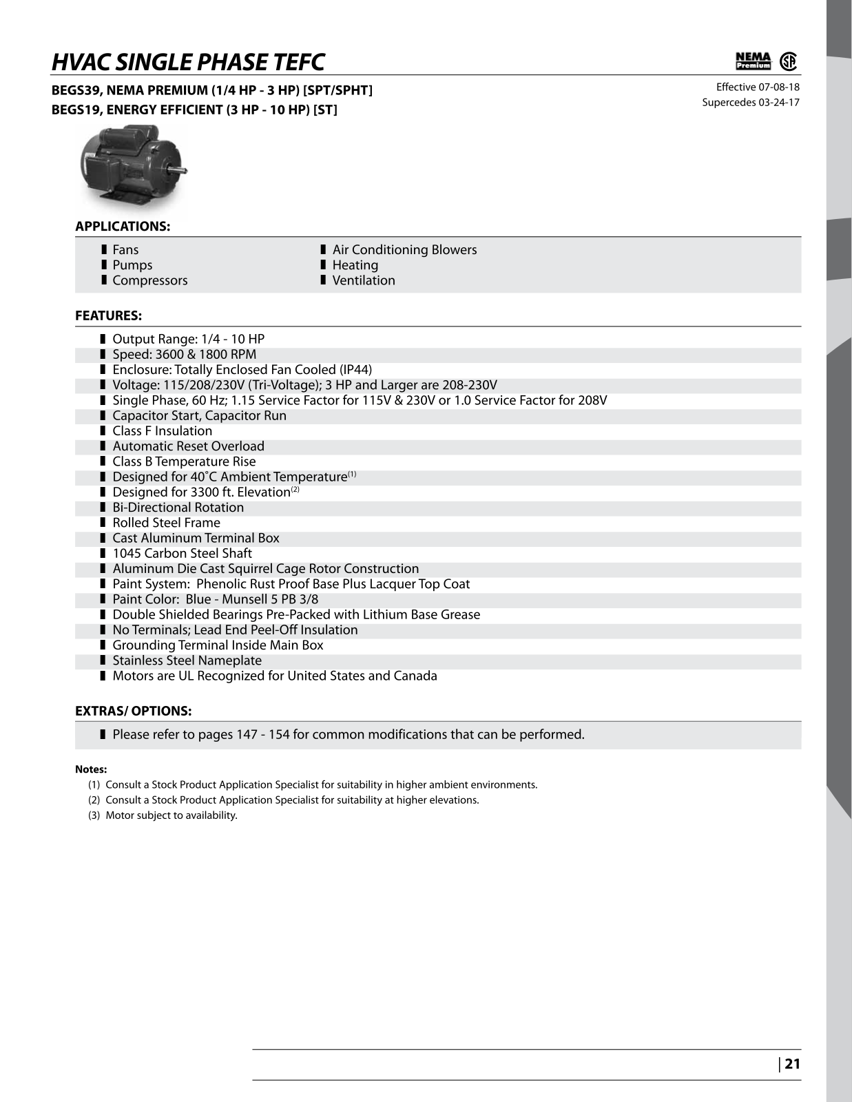 Teco HVAC single phase TEFC Catalog Page