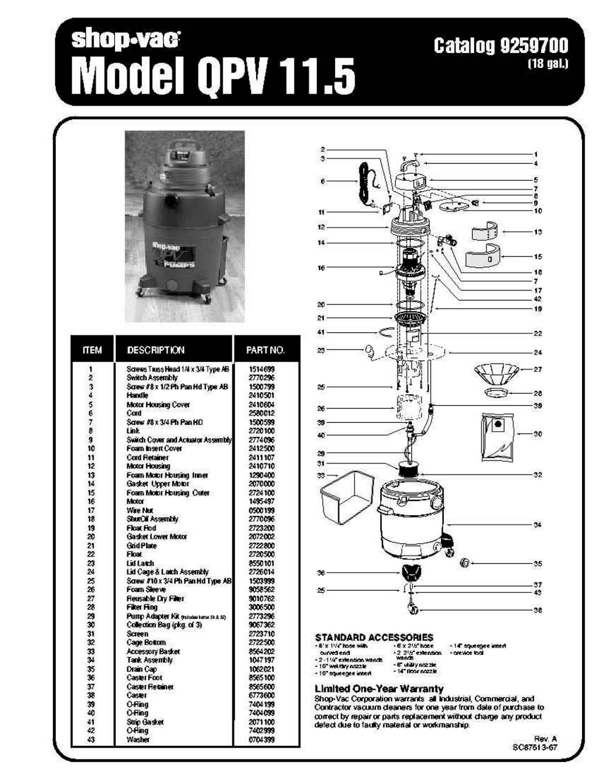 Shop Vac Qpv11.5 Owner's Manual