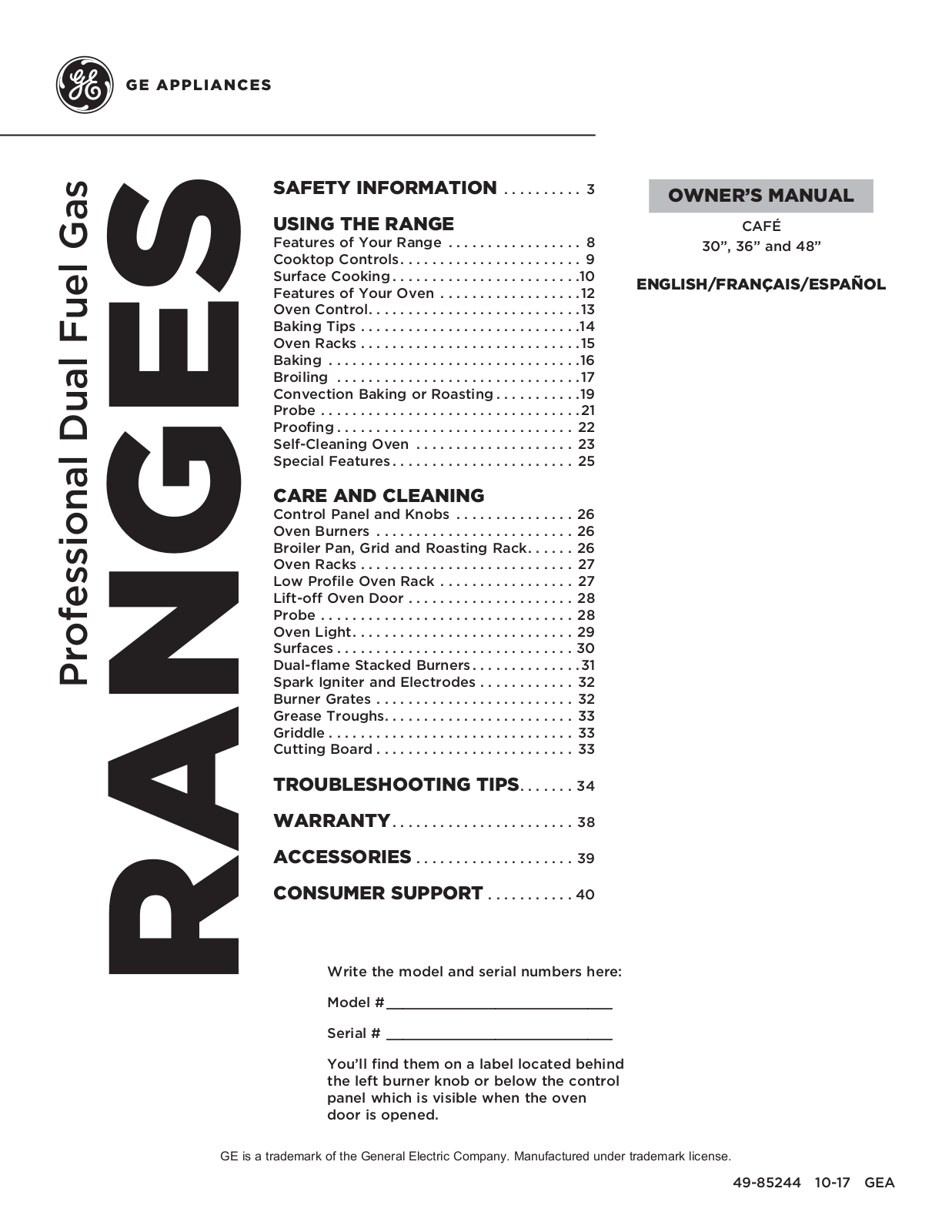 GE C2Y486SDL1SS, C2Y366SEL1SS Owner’s Manual