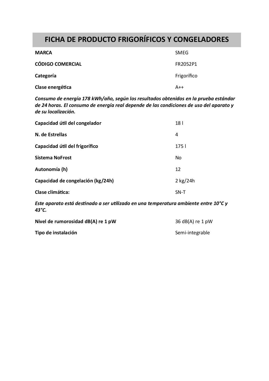 Smeg FR2052P1 User Manual