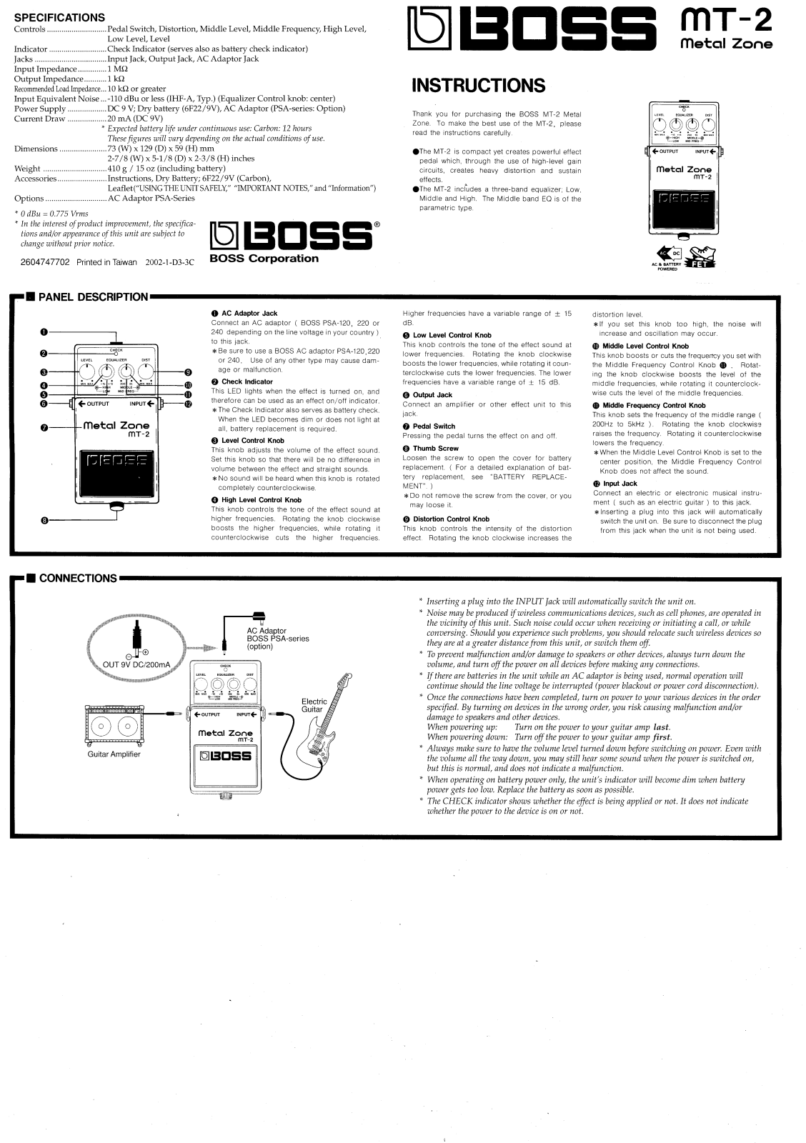 Boss MT-2 Owner’s Manual