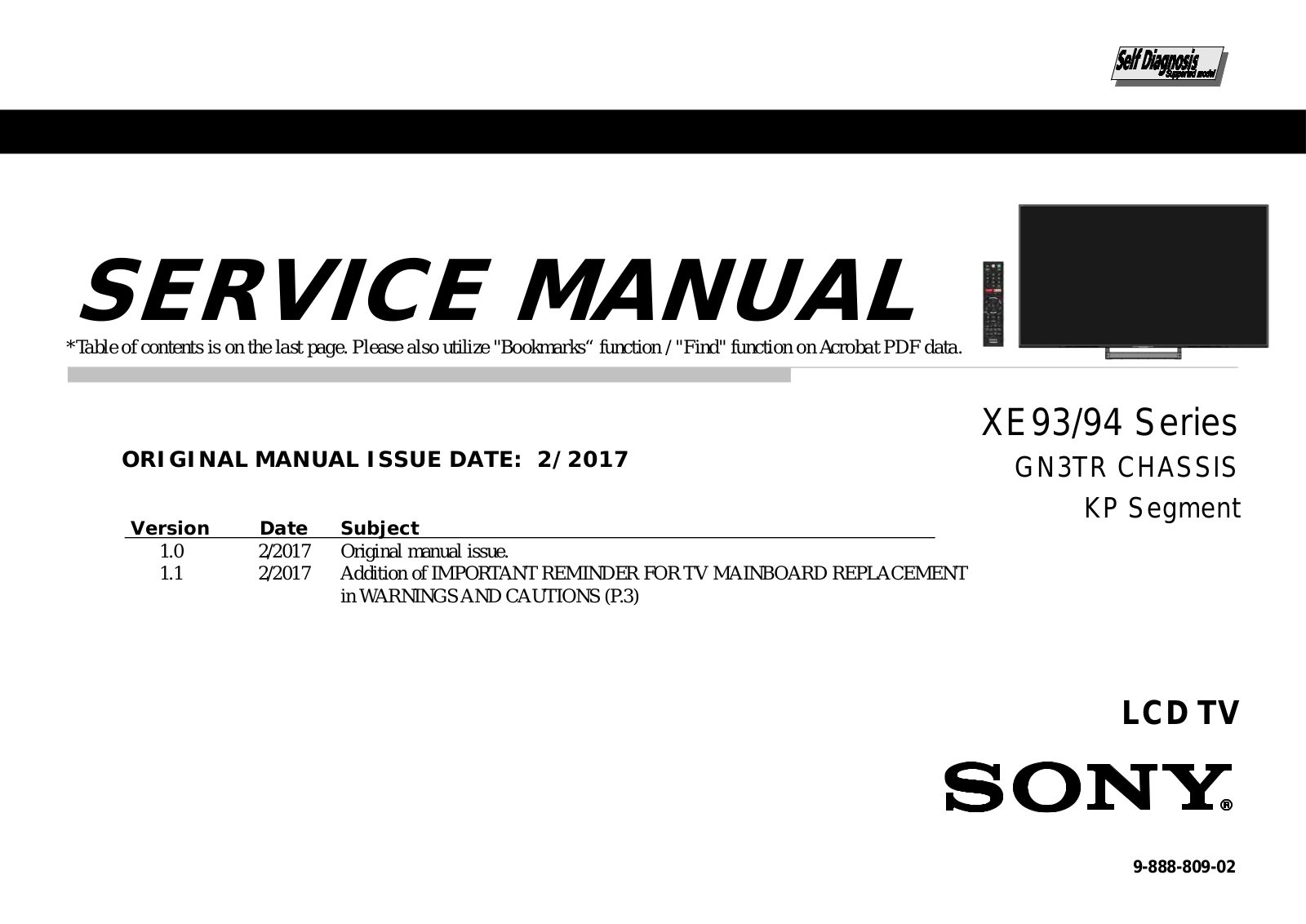 Sony KD-55XE9305, KD-65XE9305, KD-75XE9405 Schematic