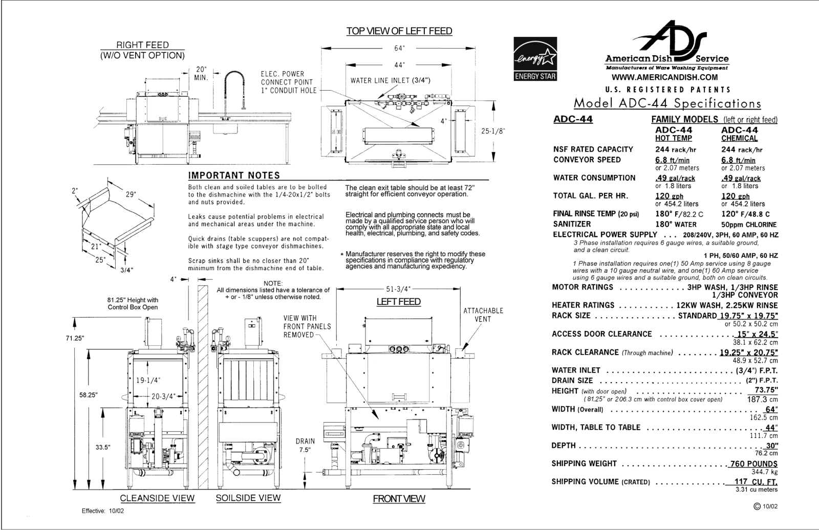 American Dish ADC-44 Specifications