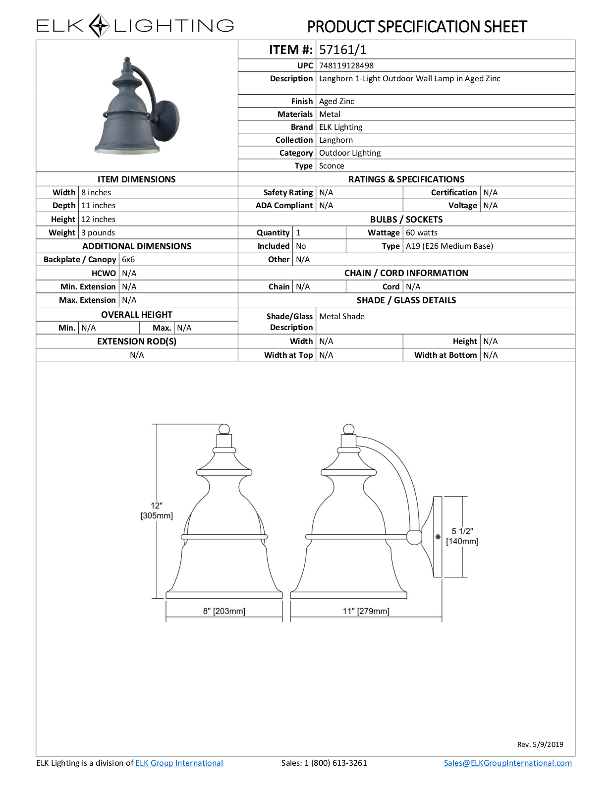 ELK Lighting 571611 Specifications - ManualMachine.com