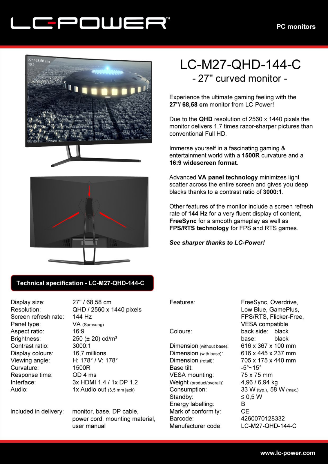 LC-Power LC-M27-QHD-144-C User Manual