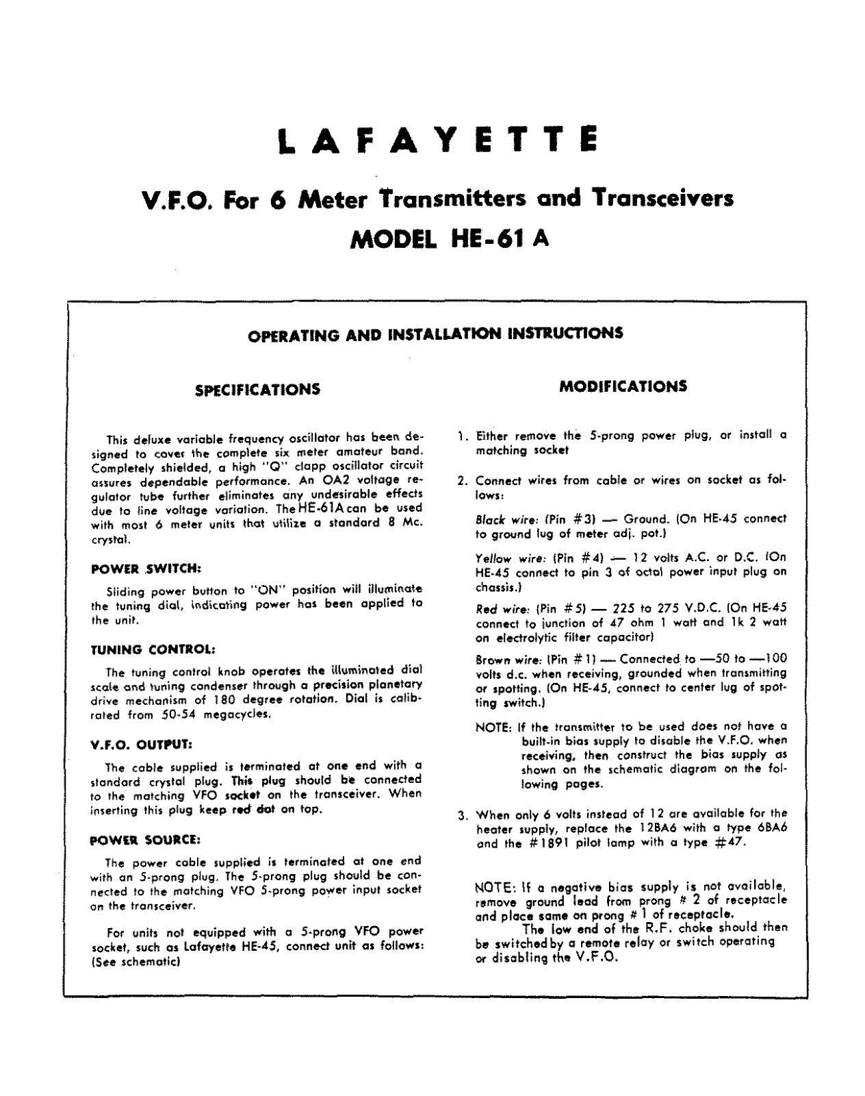 Lafayette HE-61 A Service manual