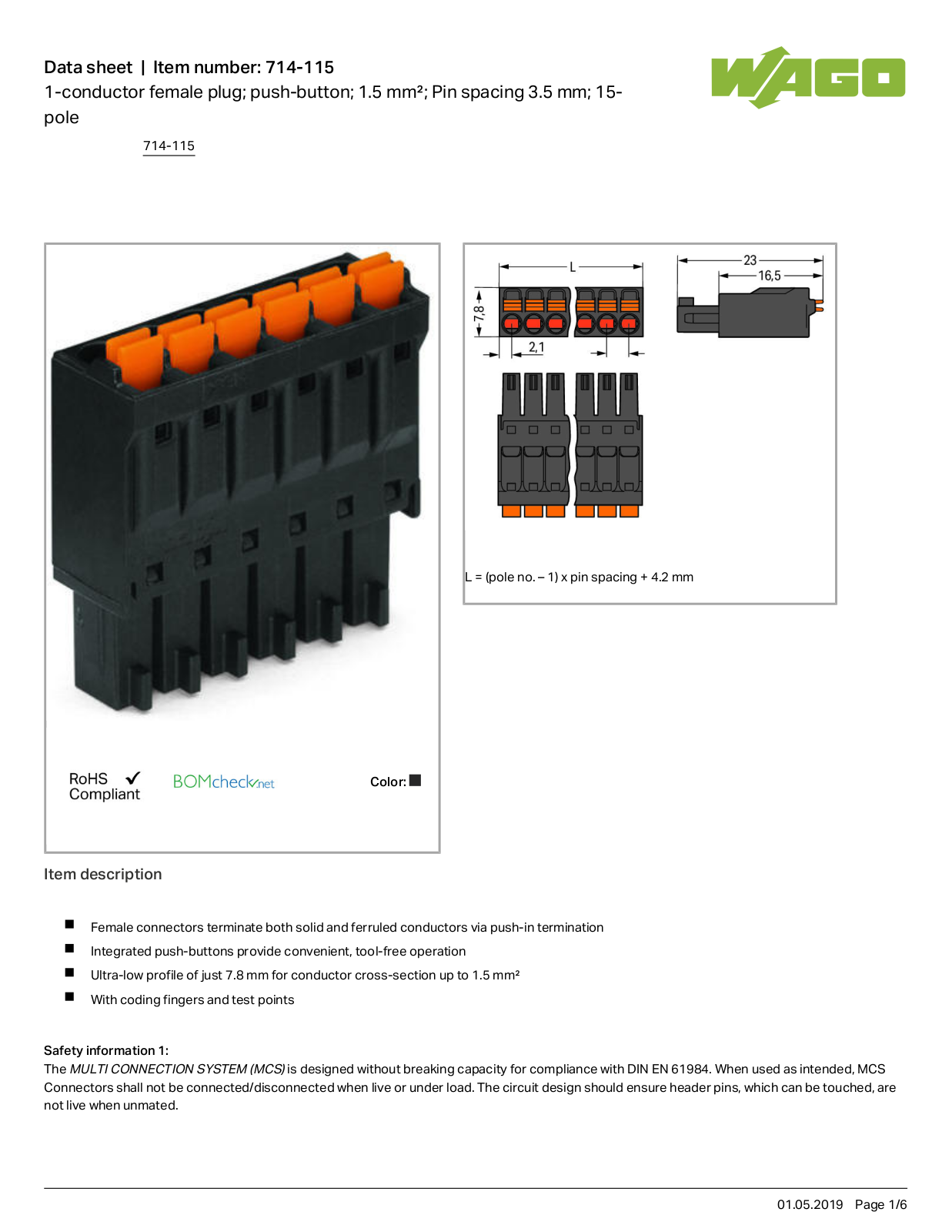 Wago 714-115 Data Sheet