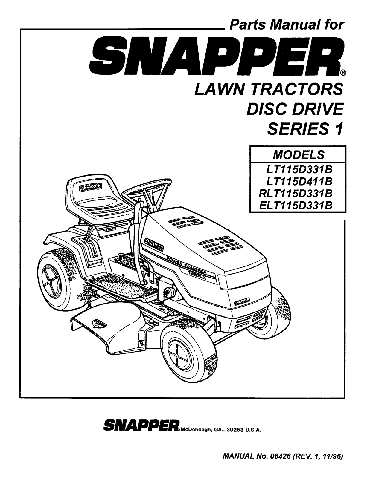 Snapper LT115D411B, RLT115D331B User Manual