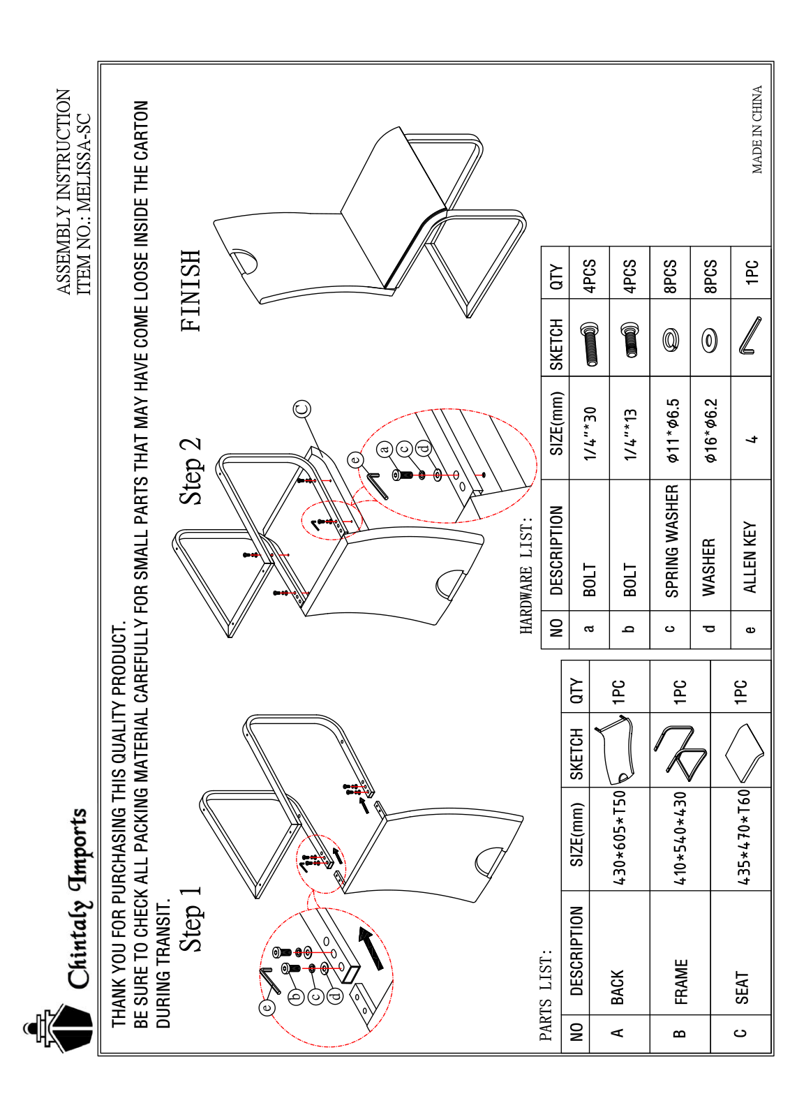 Chintaly MELISSASCTPE Assembly Guide