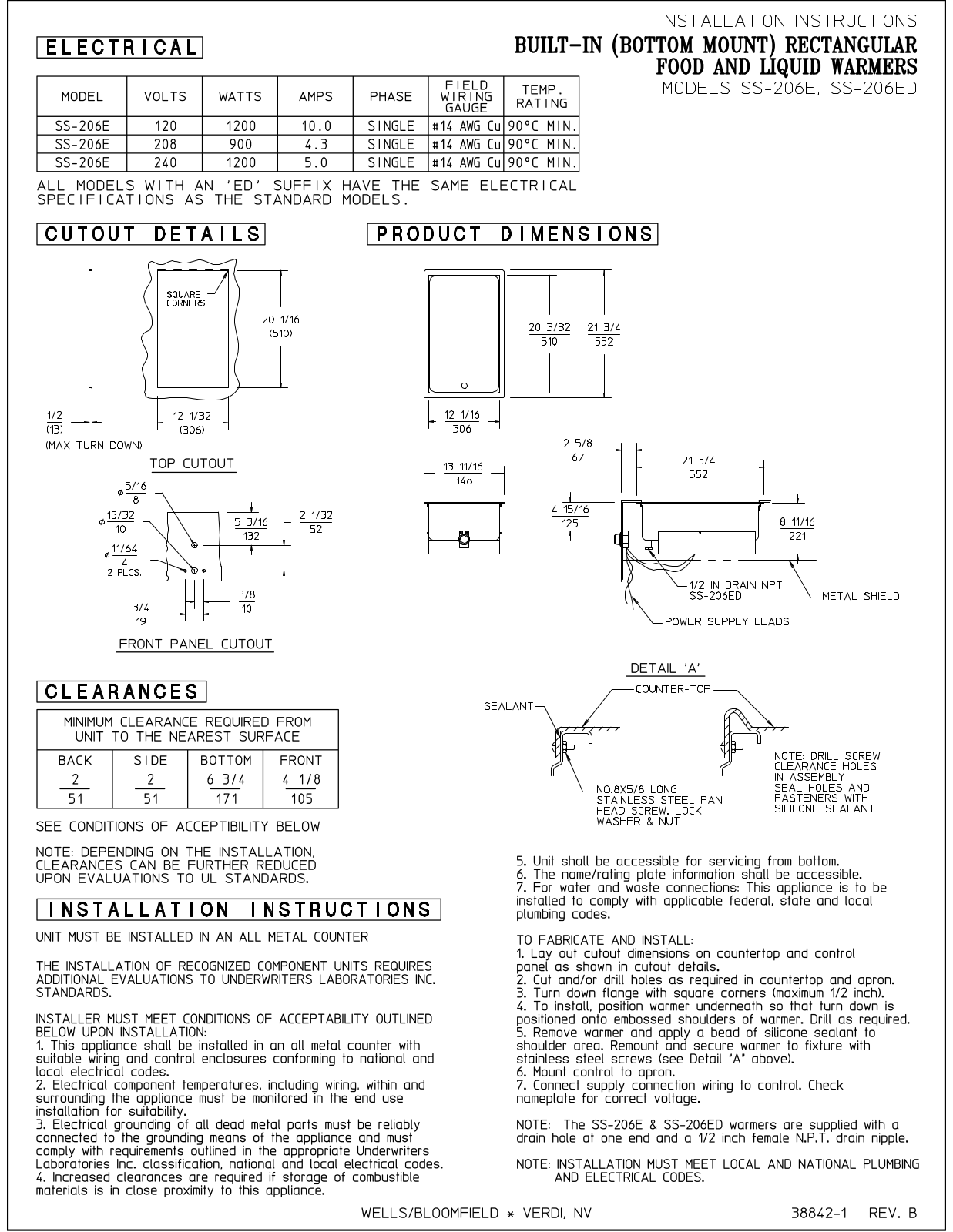 Wells SS-206ED Installation  Manual