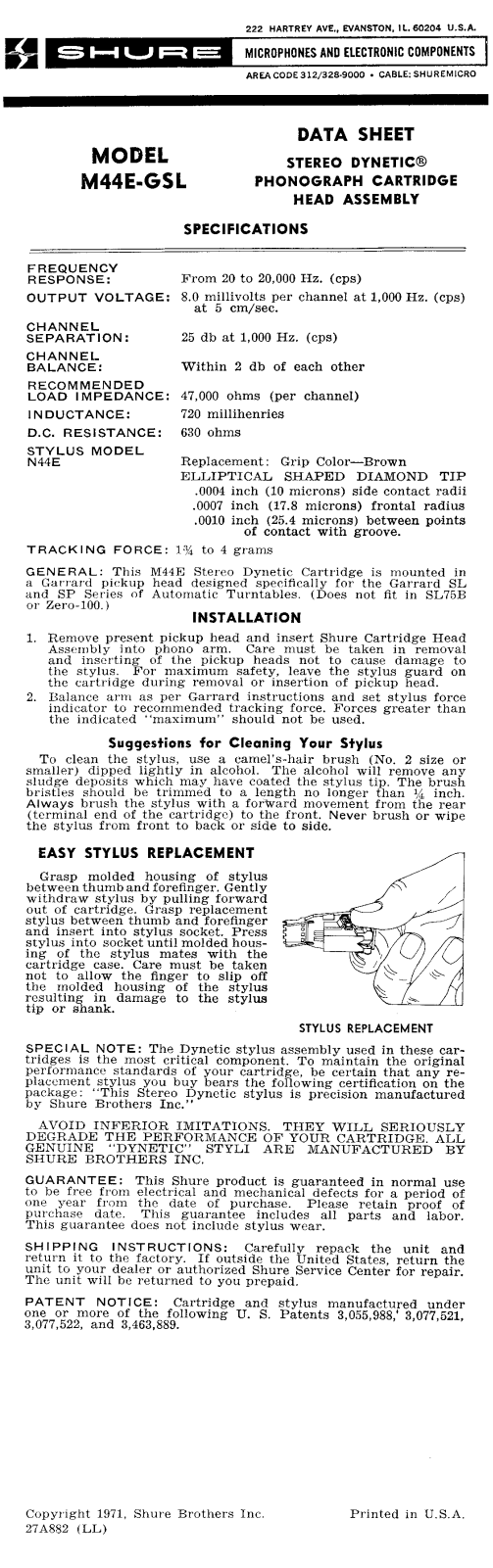 Shure M44E-GSL User Guide - ManualMachine.com