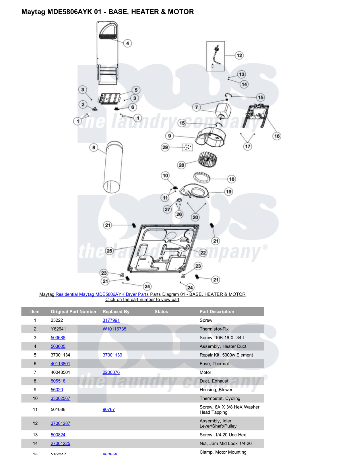 Maytag MDE5806AYK Parts Diagram