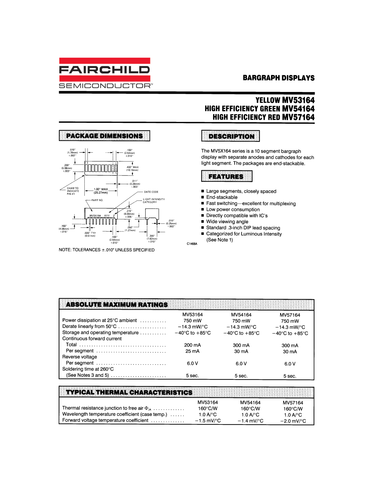 Fairchild Semiconductor MV57164, MV53164, MV54164 Datasheet