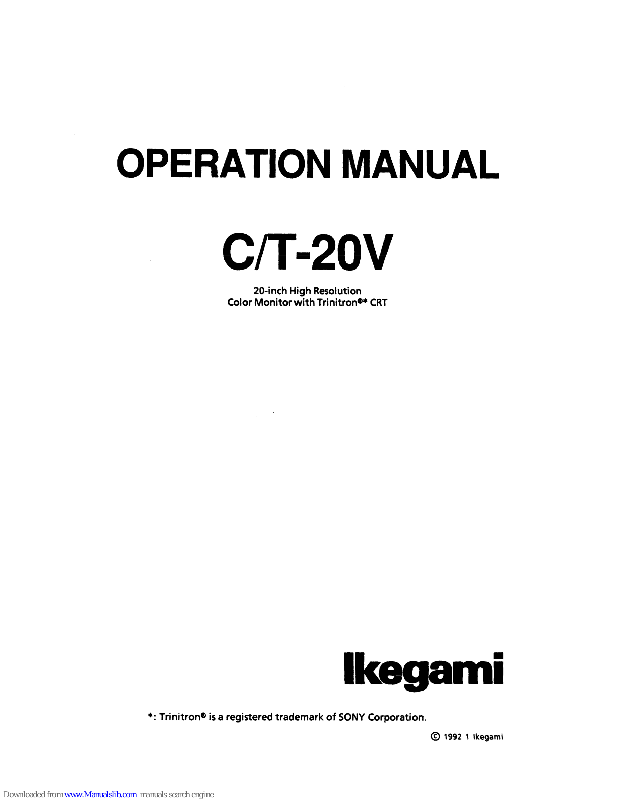 Ikegami T-20V, C-20C Operation Manual