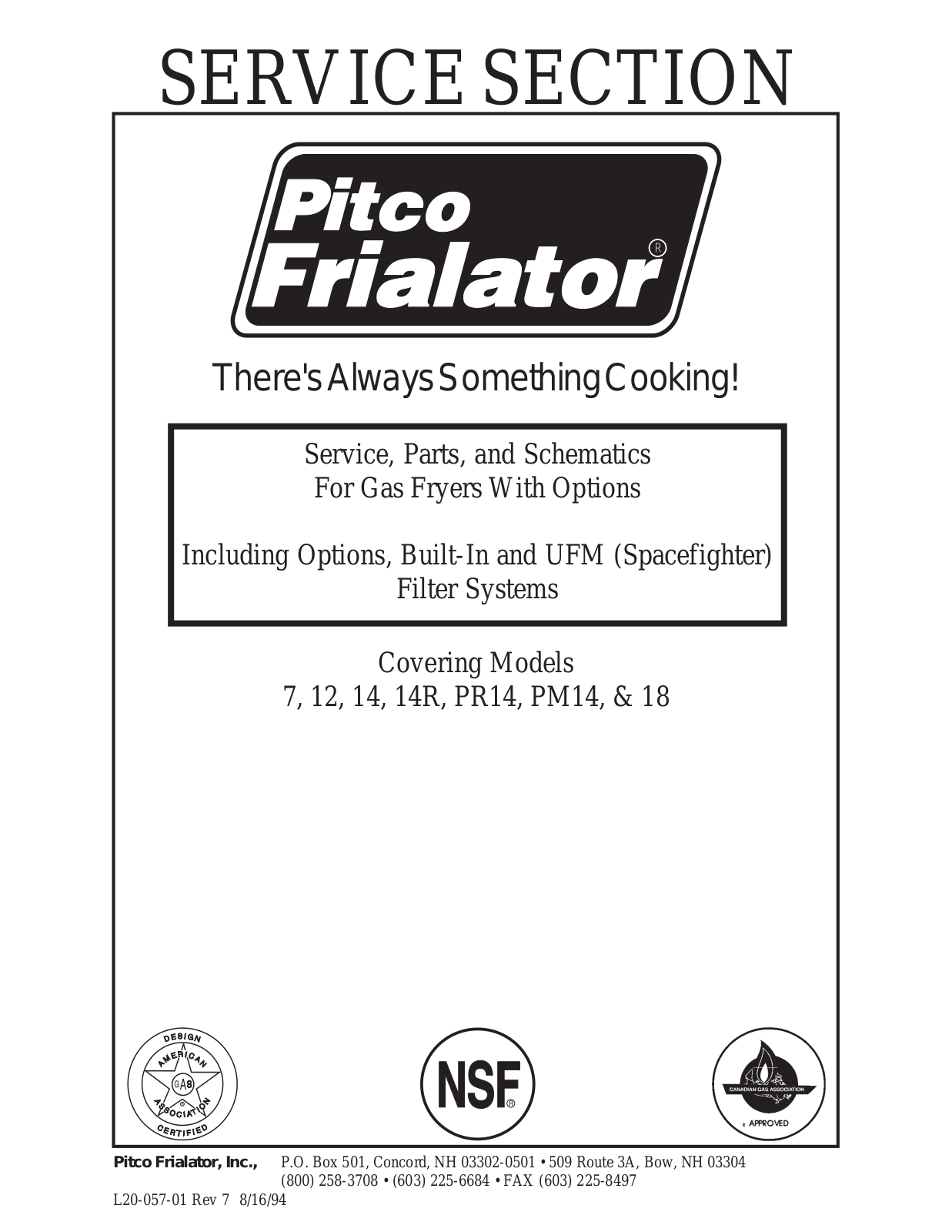 Pitco Frialator 7, 12, 14, 14R, PR14 Service Manual