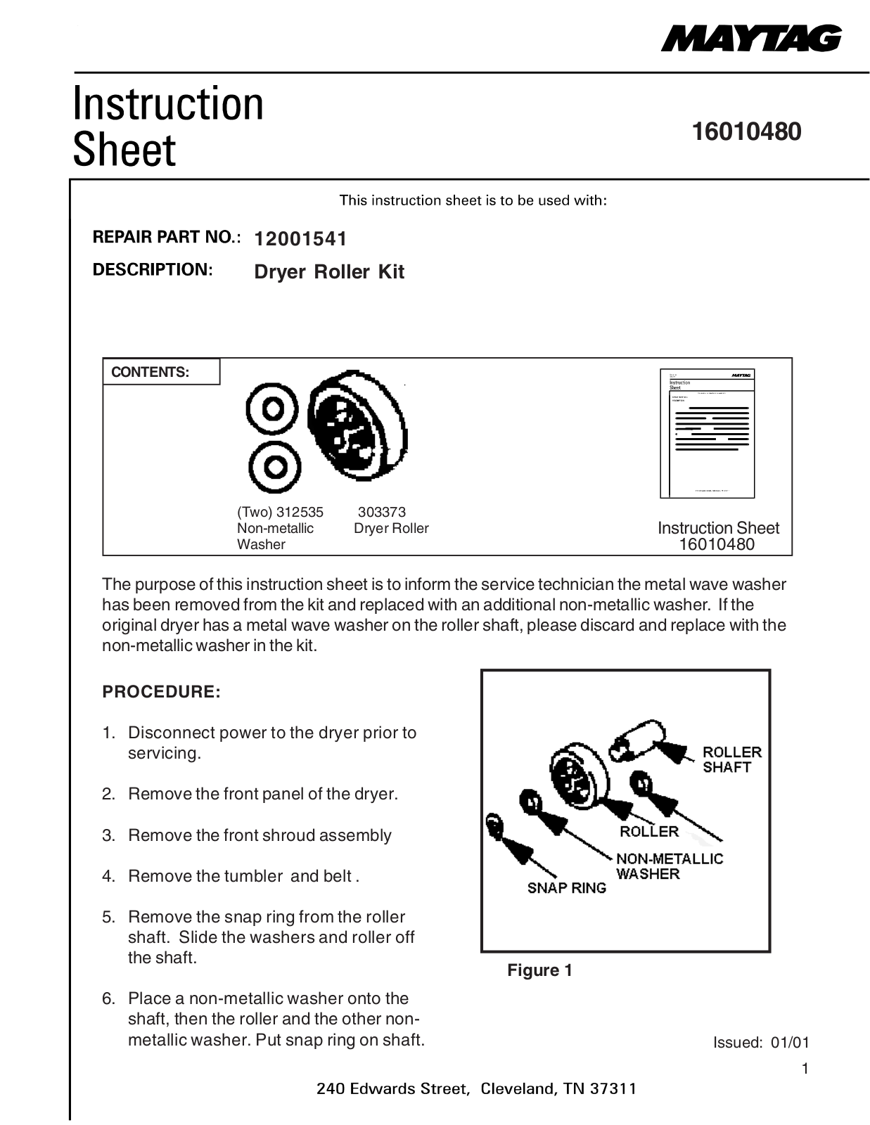 Maytag 12001541 Instruction Sheet