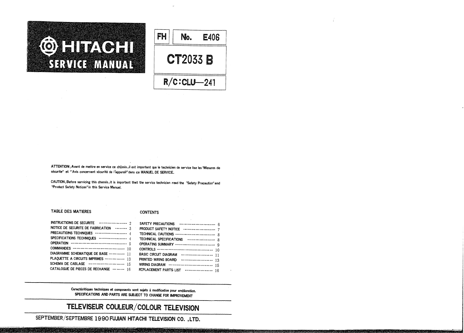 hitachi CT2033B Service Manual