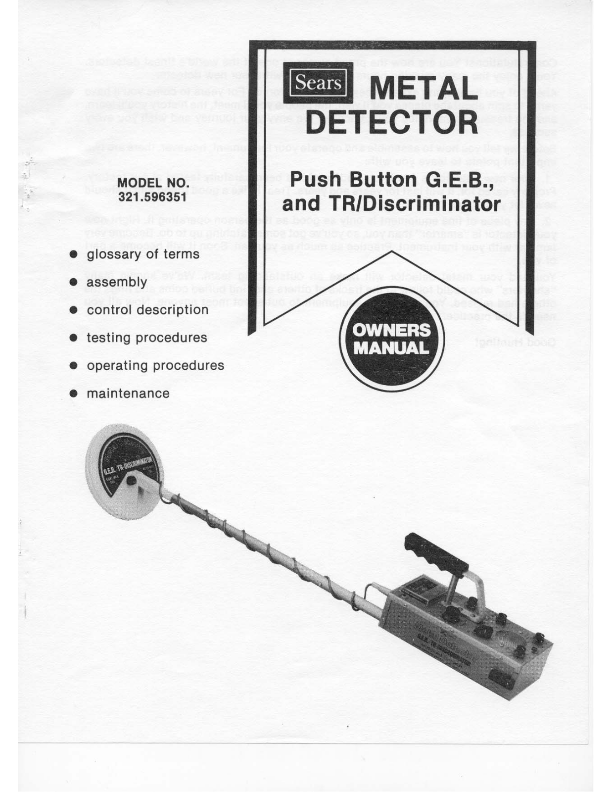 Whites Electronics SEARS 596351 User Manual