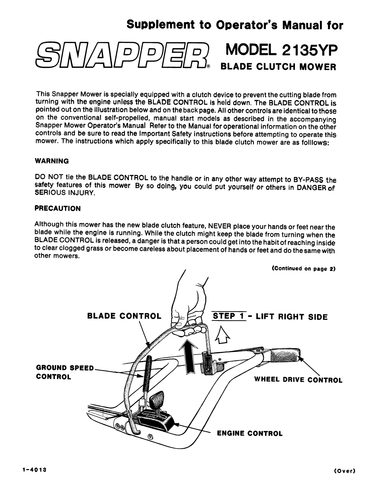 Snapper 2135YP User Manual