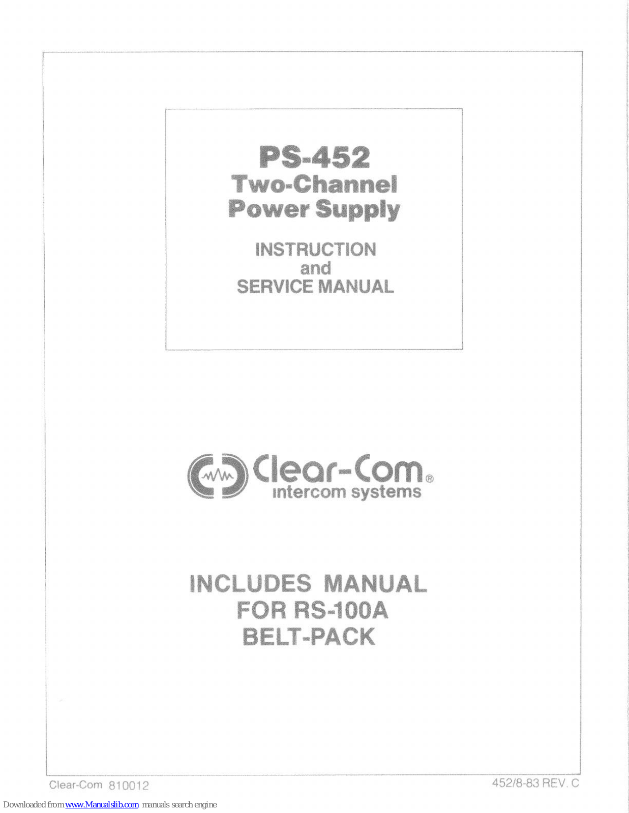 Clear-Com PS_452 Instruction And Service Manual