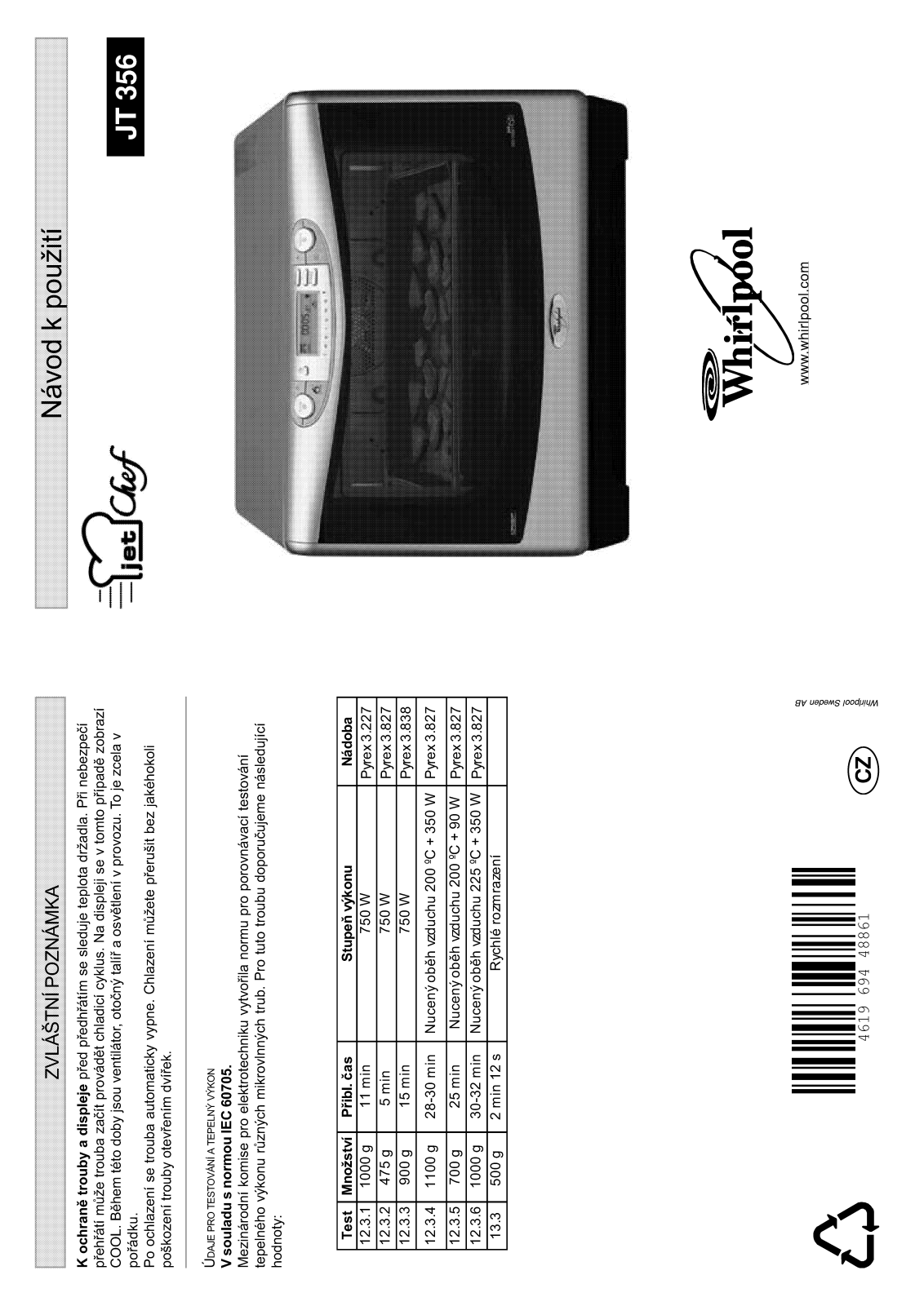 Whirlpool JT 356 AL, JT 356 WH User Manual