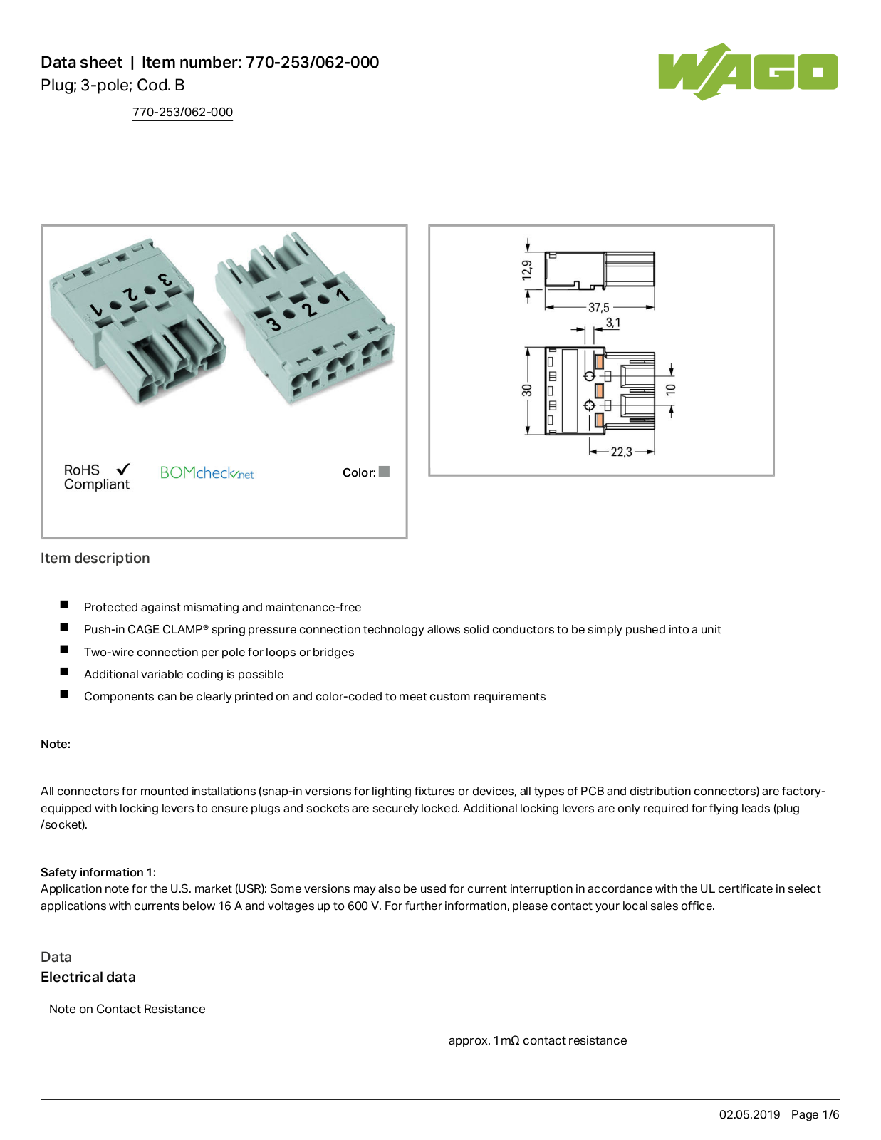 Wago 770-253/062-000 Data Sheet