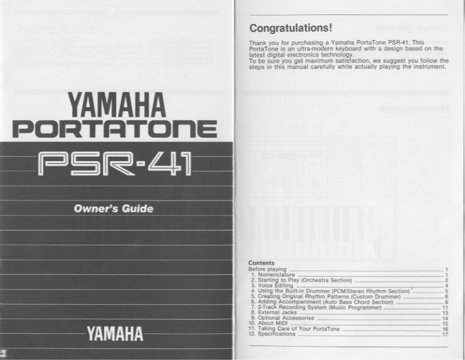 Yamaha PSR-41, PSR-41E User Manual