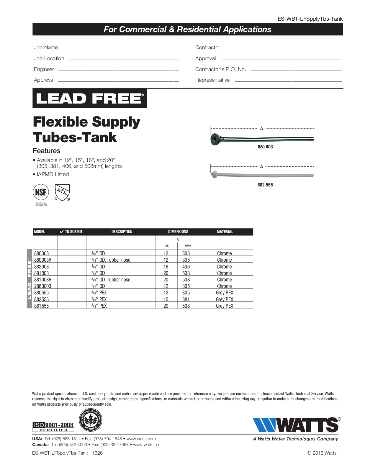 Watts 881003R User Manual