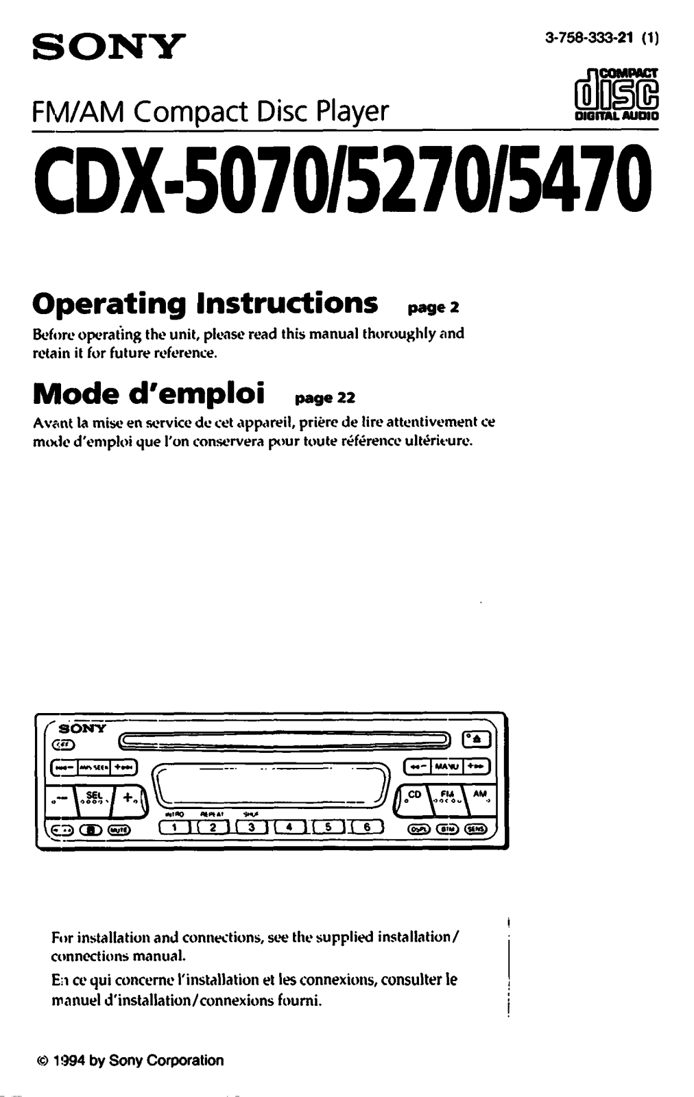 Sony CD-X5070 User Manual