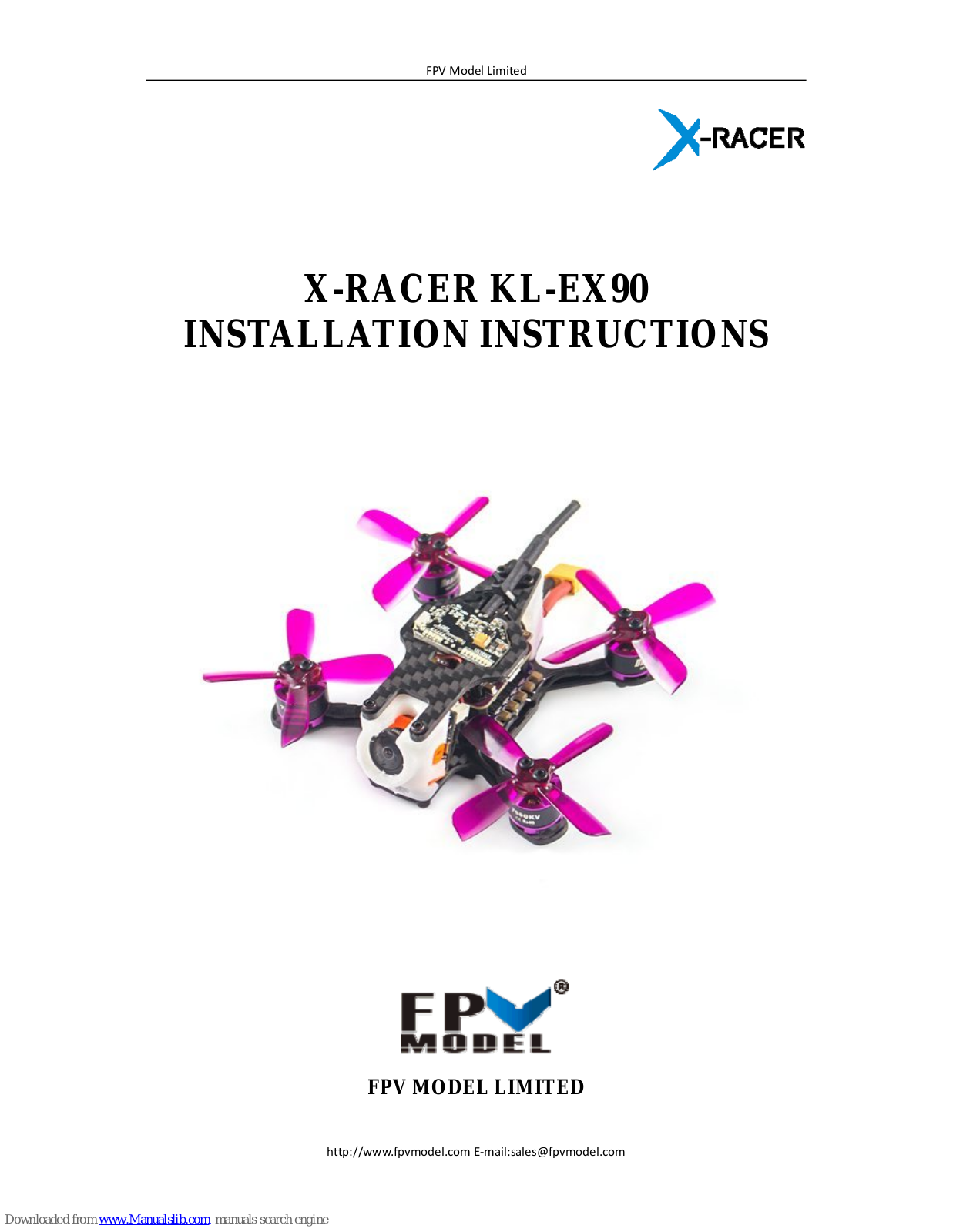 FPV Model X-RACER KL-EX90 Installation Instructions Manual