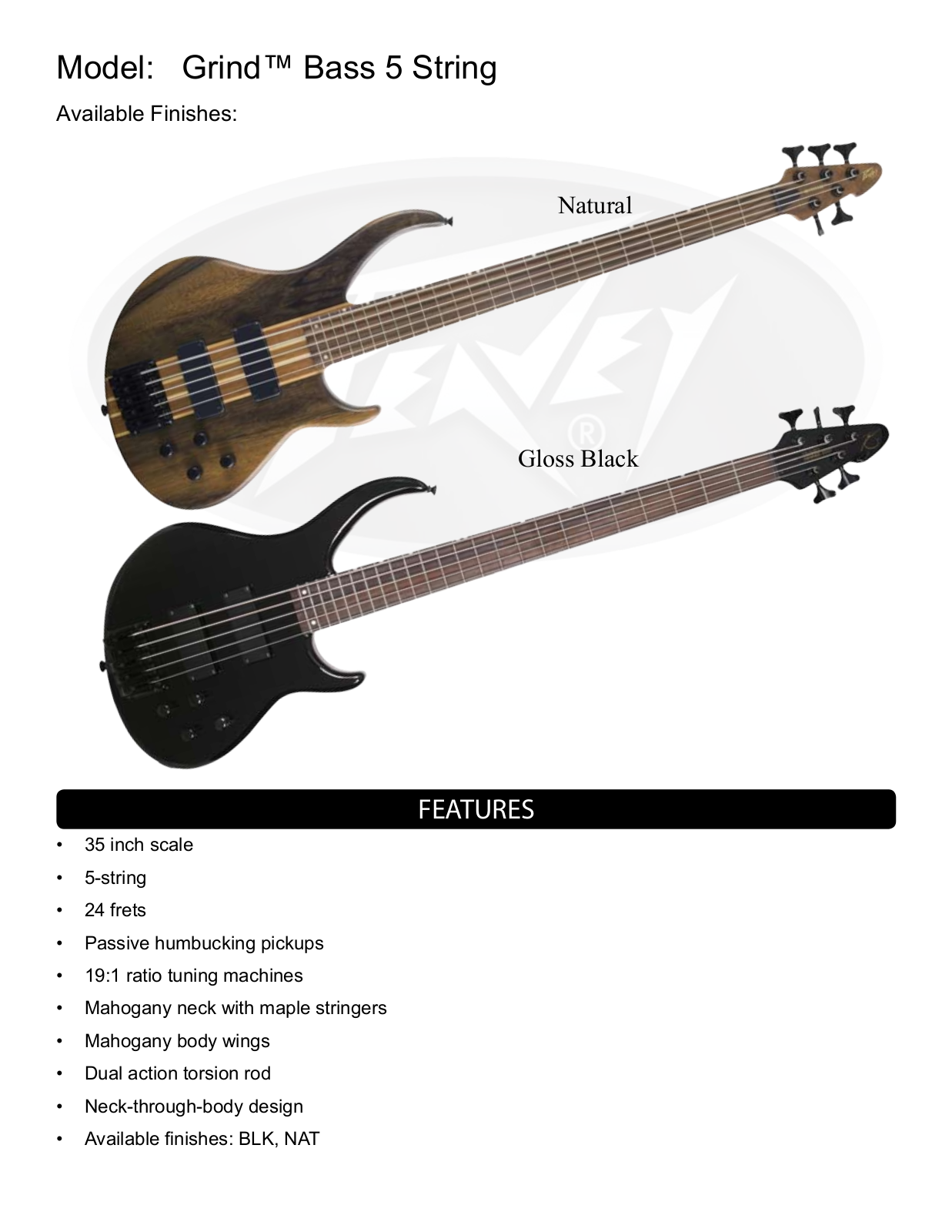 Peavey Grind Bass 5 String Data sheet