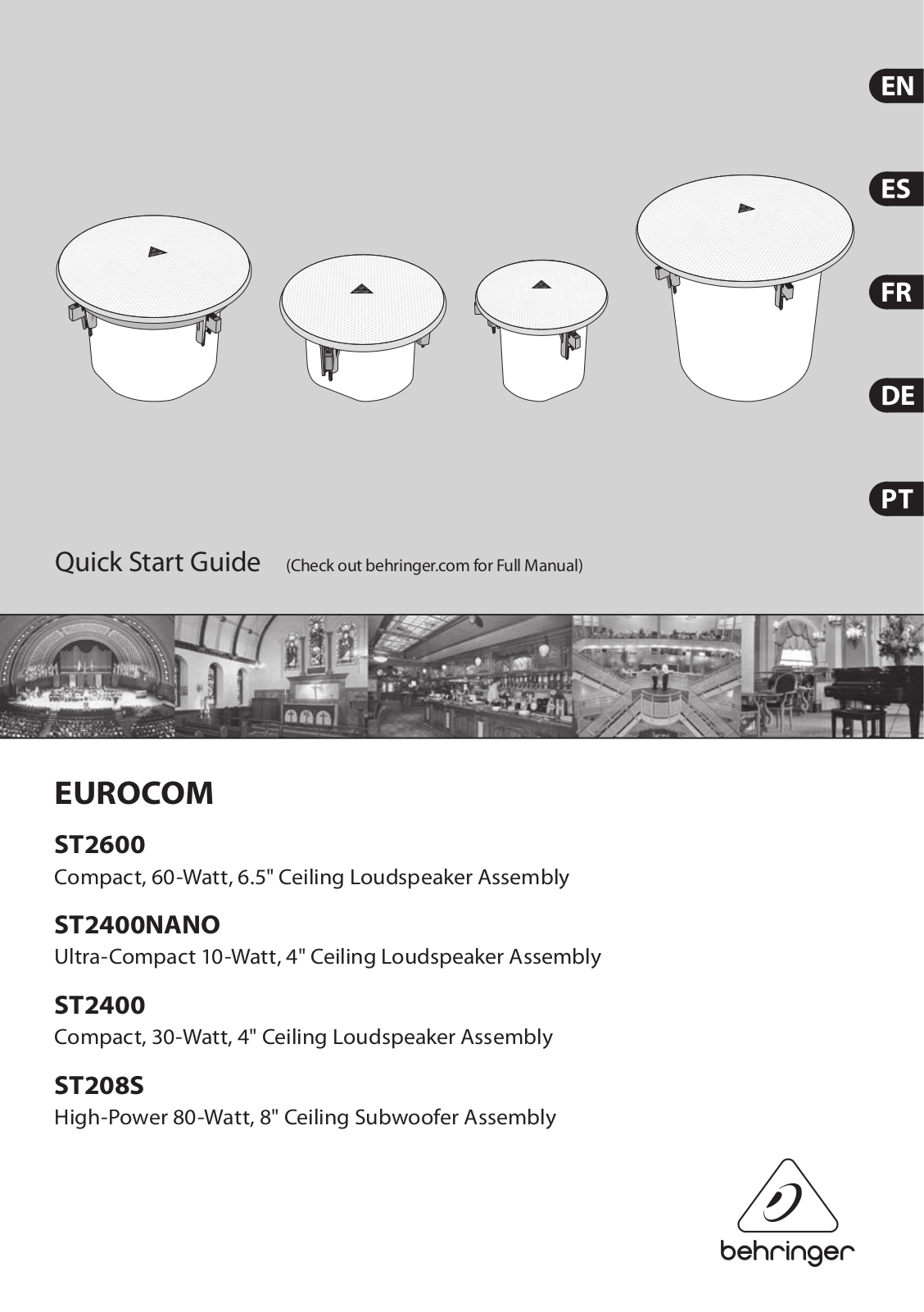 Behringer ST208S, ST2400, ST2400NANO, ST2600 Quick Start Guide