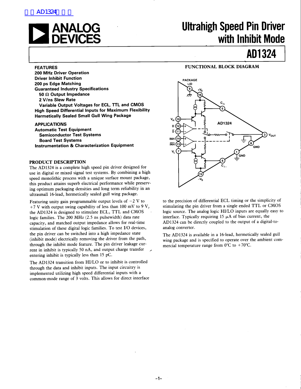 ANALOG DEVICES AD1324 Service Manual