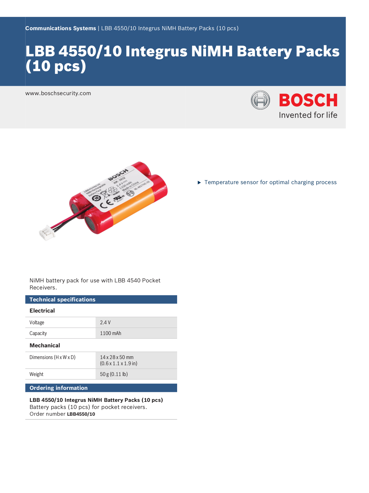 Bosch LBB4550-10 Specsheet