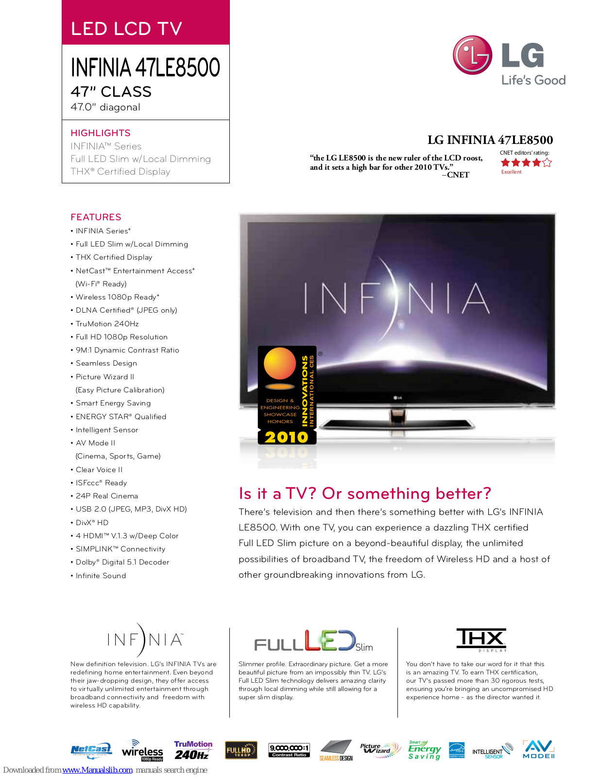 LG INFINIA 47LE8500 Specification