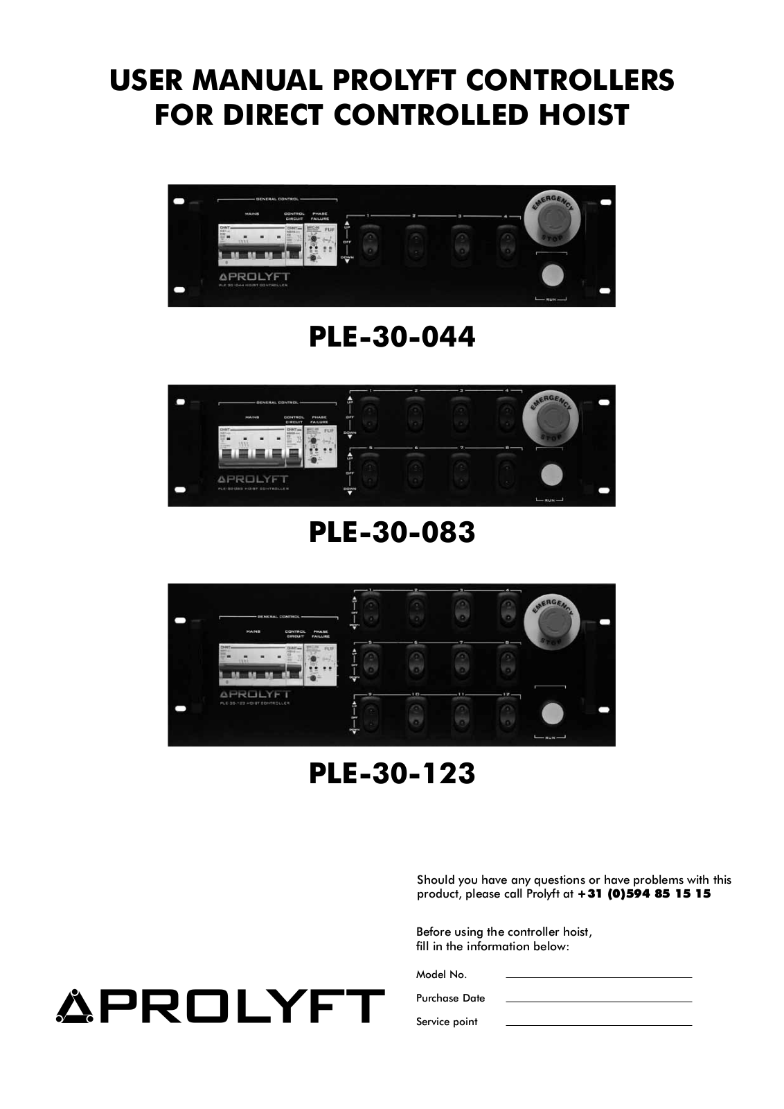 Prolyft PLE-30-044, PLE-30-123, PLE-30-083 User Manual - ManualMachine.com