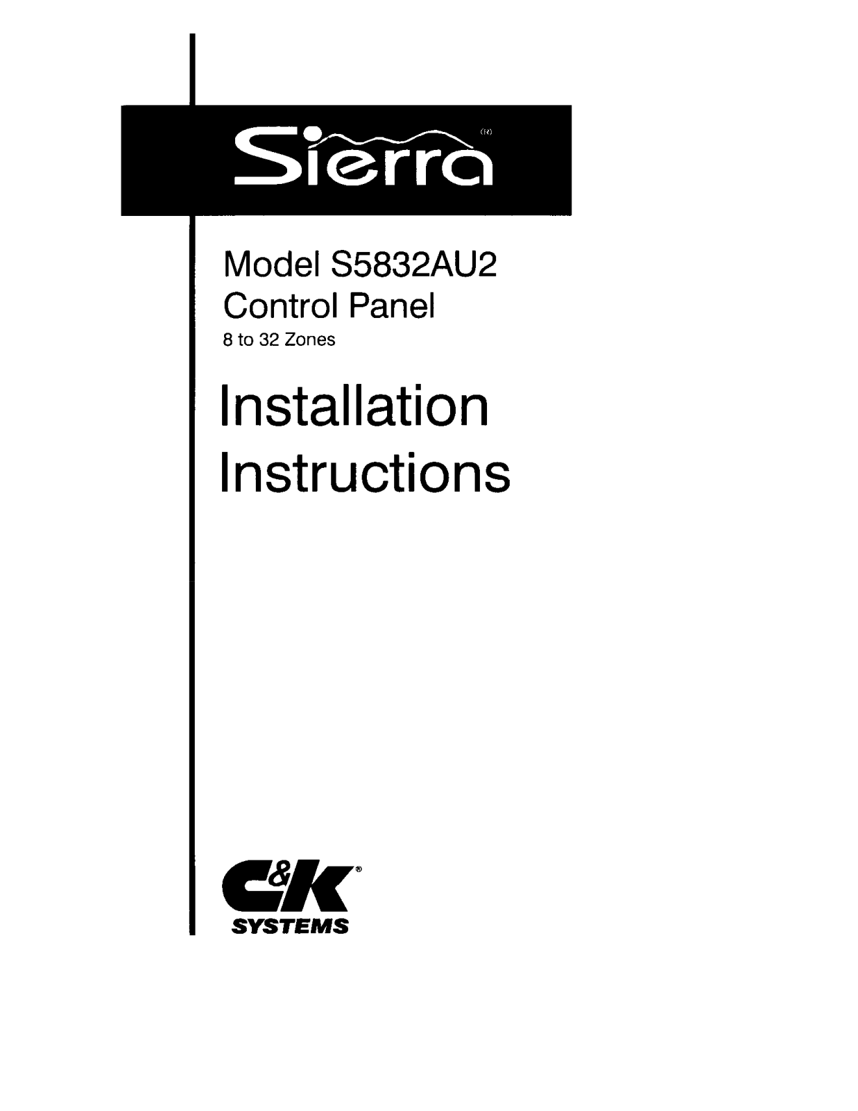 Sierra S5832AU2 Installation Instructions Manual